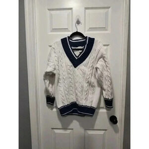 Vintage HORCHOW V Neck Knit Chunky Rugby Preppy Y2K Pullover Sweater Size XLARGE